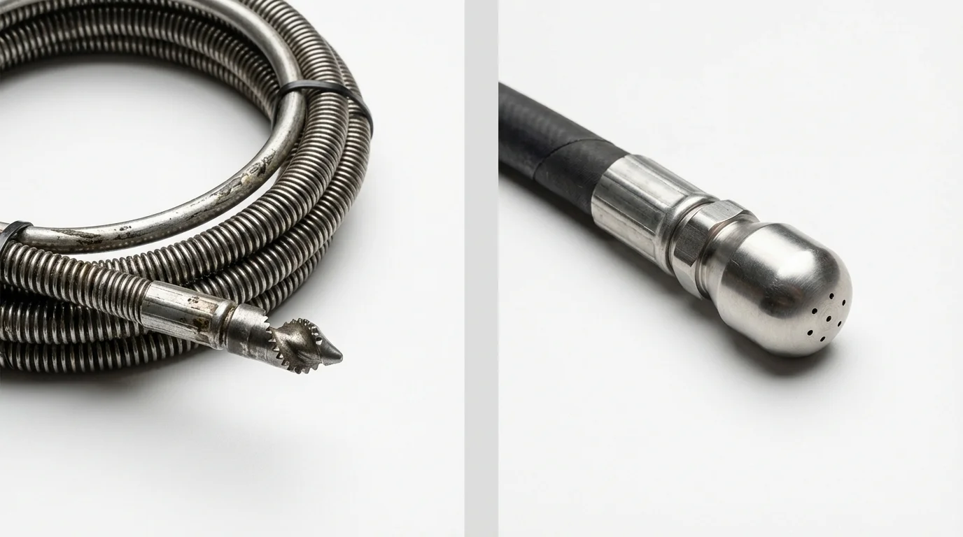Drain snake cable and hydro jetting nozzle used for drain cleaning in Seagoville, TX