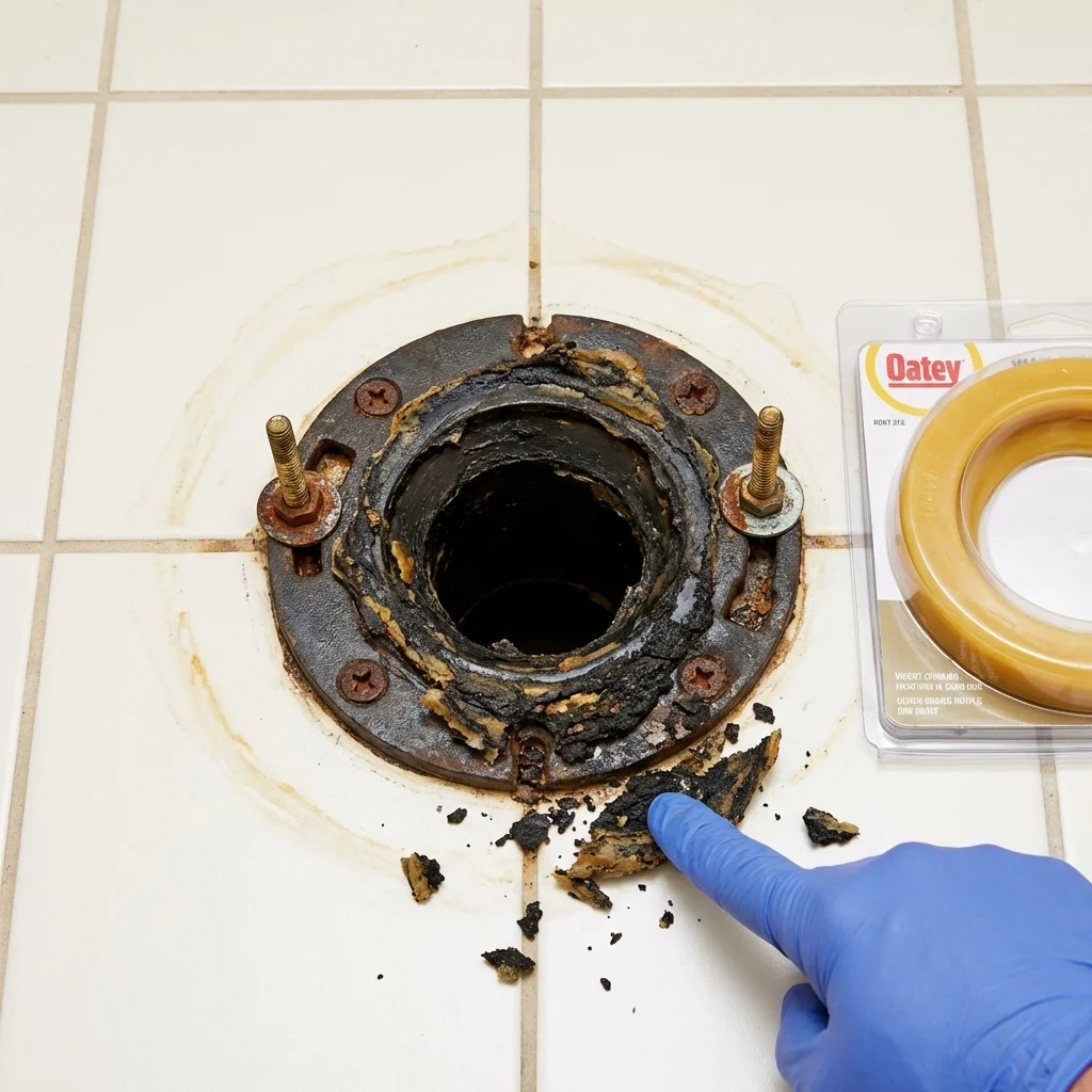 Failed wax ring showing water seepage at the base of a toilet in a Seagoville, TX home